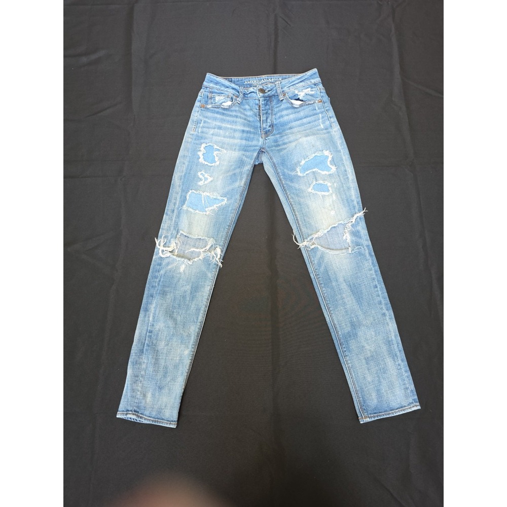 American Eagle Outfitter Blue Denim Tomgirl Distressed Stretch Jeans Size 00